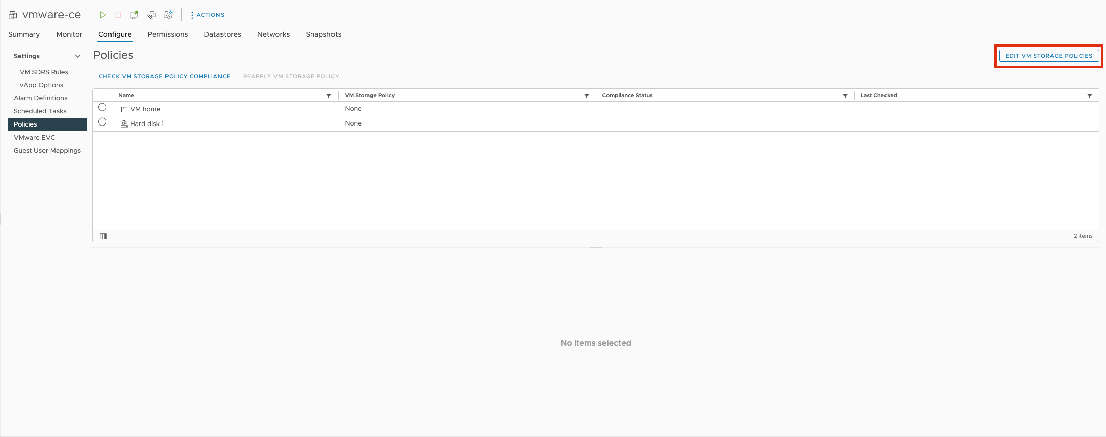 Figure: Edit Storage Policies