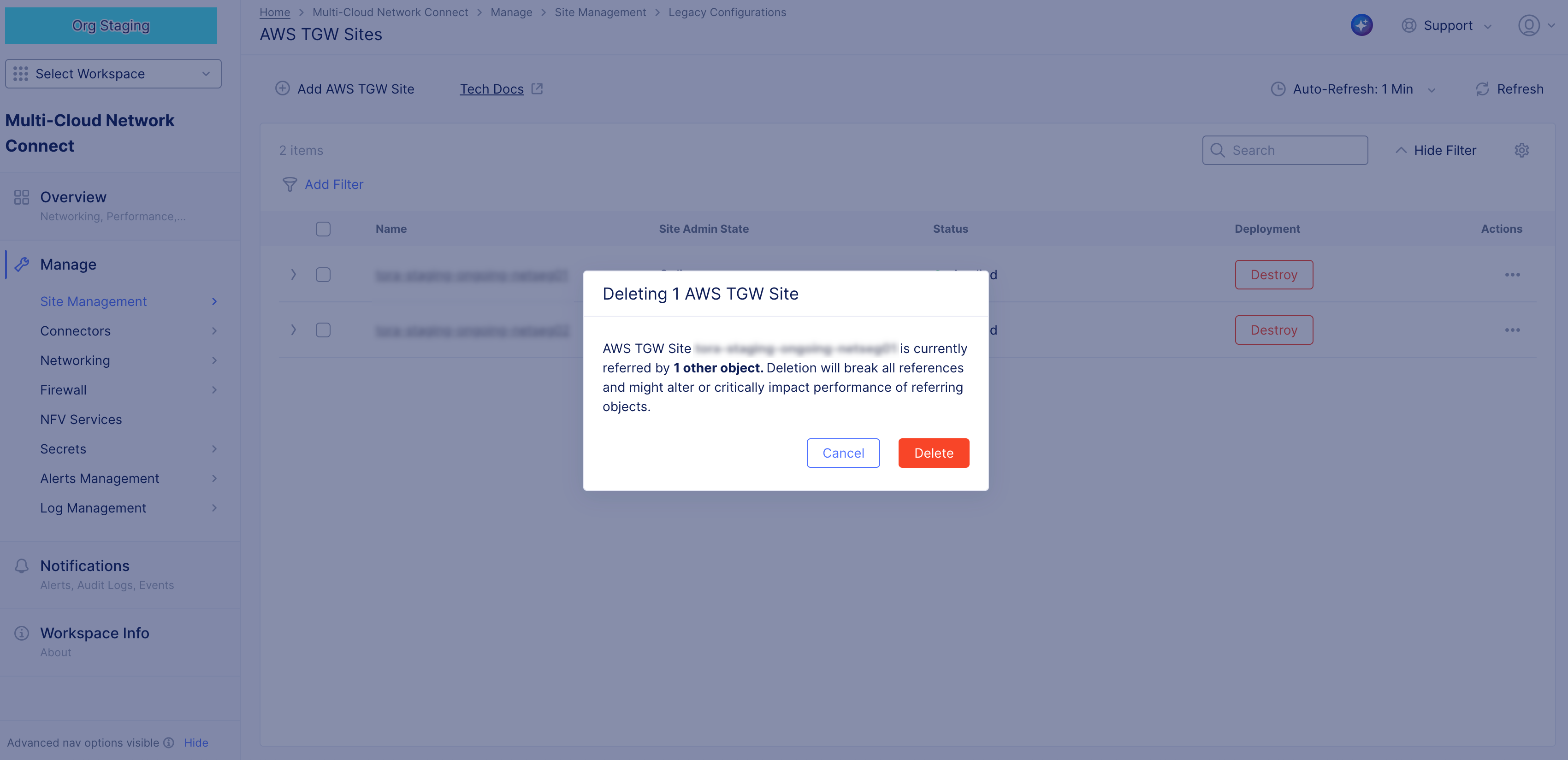 Figure: Delete Site